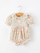 Fall Blush Floral Baby Romper Smocked Petal Collar