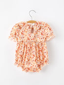 Fall Rust Floral Baby Romper Smocked Petal Collar