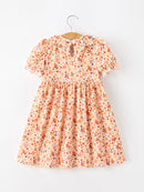 Fall Rust Floral Baby Girls Dress Smocked Petal Collar