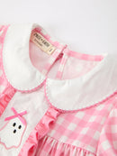 Halloween Ghost Embroidered Girls Dress Peter Pan Collar Bow
