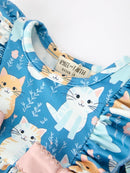Fall Cat Print Girls Long Sleeve Romper