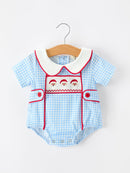 Christmas Santa Embroidered Boys Jon Jon Peter Pan Collar