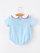Christmas Santa Embroidered Boys Jon Jon Peter Pan Collar