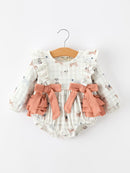 Fall Plaid Dog Print Girls Long Sleeve Romper