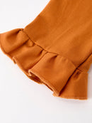 Thanksgiving Turkey Applique Girls Outfit Set Navy Top Orange Pants Set