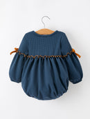 Thanksgiving Fall Turkey Applique Navy Baby Girls Romper