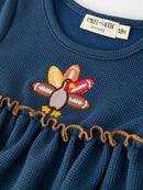 Thanksgiving Fall Turkey Applique Navy Baby Girls Romper