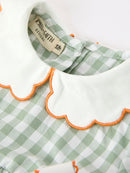 Fall Plaid Baby Girl Romper Pumpkin Bow Peter Pan Collar