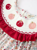 Fall Pumpkin Embroidery Girls Dress Floral Ruffle Collar Dress