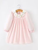 Pink Duck Embroidered Baby Girl Dress Peter Pan Collar Bow Dress