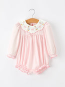 Pink Goose Embroidered Baby Girl Romper Ruffle Collar
