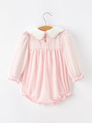 Pink Duck Embroidered Baby Girl Romper Ruffle Collar