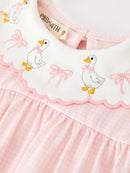 Pink Duck Embroidered Baby Girl Romper Ruffle Collar