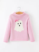 Girls Ghost Bow Knit Sweater Halloween Cute Embroidered Pullover