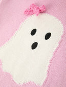 Girls Ghost Bow Knit Sweater Halloween Cute Embroidered Pullover