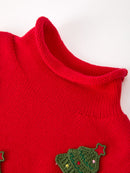 Baby Girls Christmas Red Knit Tree Appliqué Romper