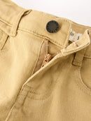 Girls Solid Cargo Leggings Side Bow Pocket Wide Leg Pants