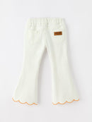 Girls Pumpkin Embroidered Wide-Leg Pants Fall Scallop Hem Casual Pants