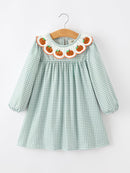 Halloween Thanksgiving Pumpkin Embroidery Girls Dress Peter Pan Collar