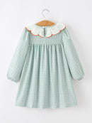 Halloween Thanksgiving Pumpkin Embroidery Girls Dress Peter Pan Collar