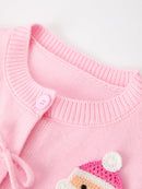 Baby Girl Christmas Pink Santa Bow Knit Cardigan Sweater