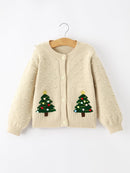 Christmas Tree Knit Cardigan Kids Holiday Sweater Button Front