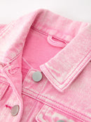 Girls Pink Denim Jacket with Lace Bow Back Detail