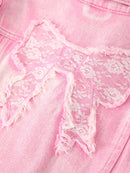 Girls Pink Denim Jacket with Lace Bow Back Detail