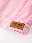 Girls Pink Denim Jacket with Lace Bow Back Detail