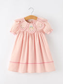 Fall Baby Girl Pink Floral Embroidered Peter Pan Collar Dress