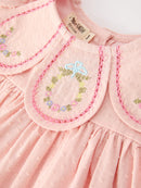 Fall Baby Girl Pink Floral Embroidered Peter Pan Collar Dress