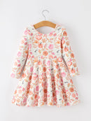 Thanksgiving Pumpkin Floral Girls Twirl Dress