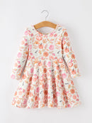 Thanksgiving Pumpkin Floral Girls Twirl Dress