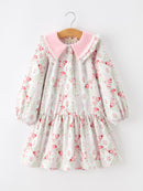 Fall Girls Floral Peter Pan Collar Ruffle Long-sleeved Dress