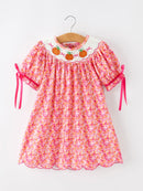 Girls Halloween & Thanksgiving Hot Pink Smocked Twirl Dress