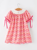 Girls Halloween & Thanksgiving Hot Pink Smocked Twirl Dress
