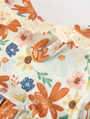 Fall Girls Floral Lace Collar Ruffle Bloomer Set
