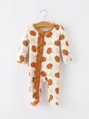 Fall Thanksgiving Pumpkin Ruffle Zip Sleeper Waffle Jumpsuit