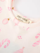 Girls Pink Christmas Ornament Print Flare Dress