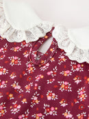 Burgundy Floral Smocked Baby Girl Bubble Romper Peter Pan Collar