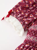 Burgundy Floral Smocked Girls Dress Peter Pan Collar Lace Trim