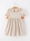 Thanksgiving Smocked Girls Dress Turkey Pumpkin Pie Embroidery