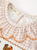 Thanksgiving Smocked Girls Dress Turkey Pumpkin Pie Embroidery
