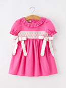 Fall Girl Hot Pink Ruffle Smocked Embroidery Dress