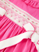 Fall Girl Hot Pink Ruffle Smocked Embroidery Dress