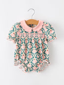 Fall Geometric Floral Baby Romper Petals Collar Smocked
