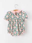 Fall Geometric Floral Baby Romper Petals Collar Smocked