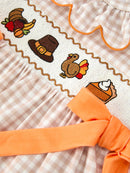 Thanksgiving Smocked Girls Dress Bloomer Set Turkey Embroidery