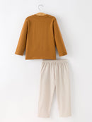 Thanksgiving Boys Embroidered Shirt Gingham Pants Set Fall Outfit
