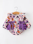 Halloween Pumpkin Ghost Baby Girl Bubble Romper Ruffle Bow Detail